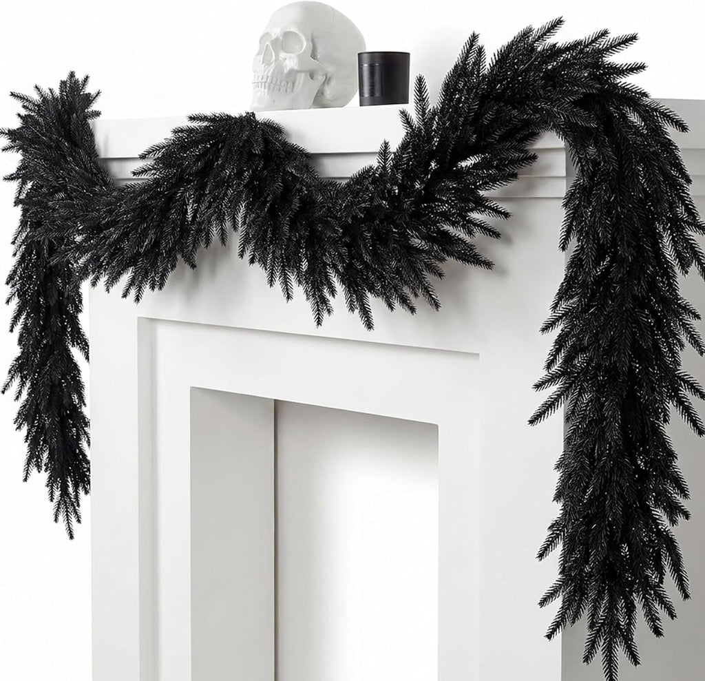 6ft black halloween norfolk pine garland,vine twig mantle, main product view