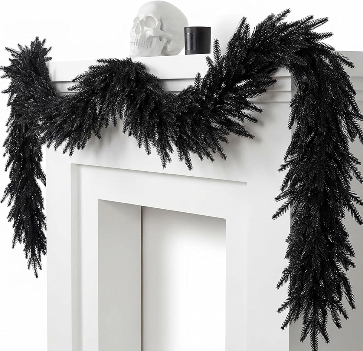 6ft black halloween norfolk pine garland,vine twig mantle, main product view