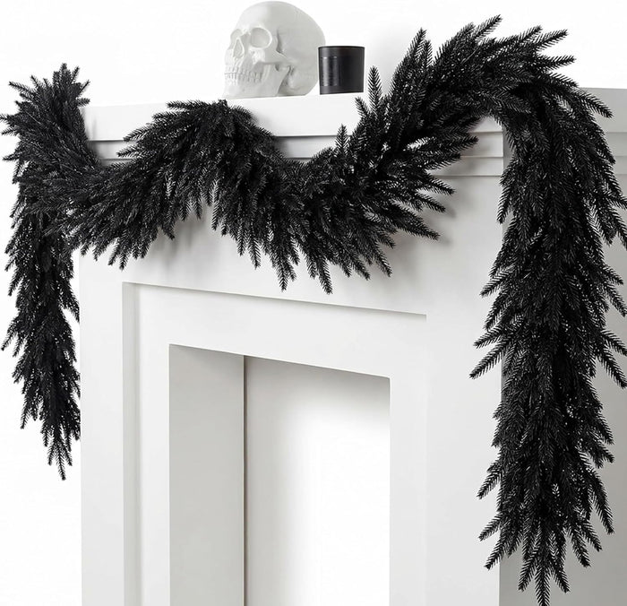 2 Pcs 6ft Black Halloween Norfolk Pine Garland,Vine Twig Mantle Decoration