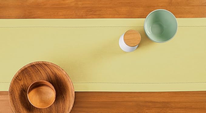 Solino Home Yellow Table Runner 36 Inches - Cotton Linen Hemstitch Coffee Table Runner 14 x 36 Inch Ideal for Dresser Tables