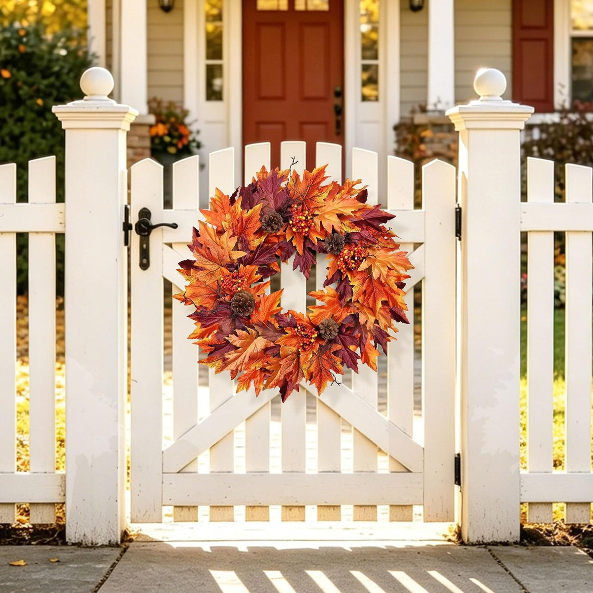 Ghrdopy 24in Fall Wreath for Front Door with 20 Lights & Timer