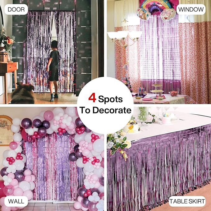 ParyWoo Light Purple Streamers 2pcs Tinsel Backdrop 8.2FT Metallic Lavender Foil Fringe Streamer Curtains Photo Booth Backdrop for Halloween Baby Shower Bachelorette Wedding Party Decorations