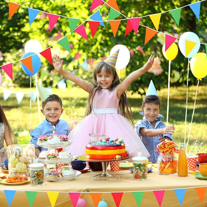 Tatuo 200 Feet Solid Pennant Banners Flags String Triangle Hanging DIY Bunting Flags Party Decorations for Grand Opening Party Banners for Kids Birthday, Shops (Mixed Colors)