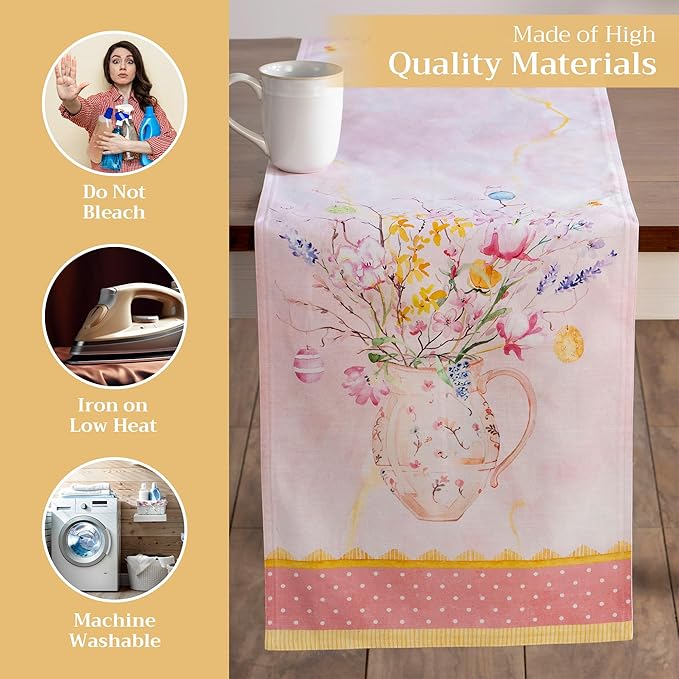Maison d' Hermine Table Runner 100% Cotton Double Layer Table Runners 72 inches Long Decorative for Kitchen Dining Party Baby Shower Wedding Bridal Shower Spring Summer (Easter Zest, 14.50" x 72")