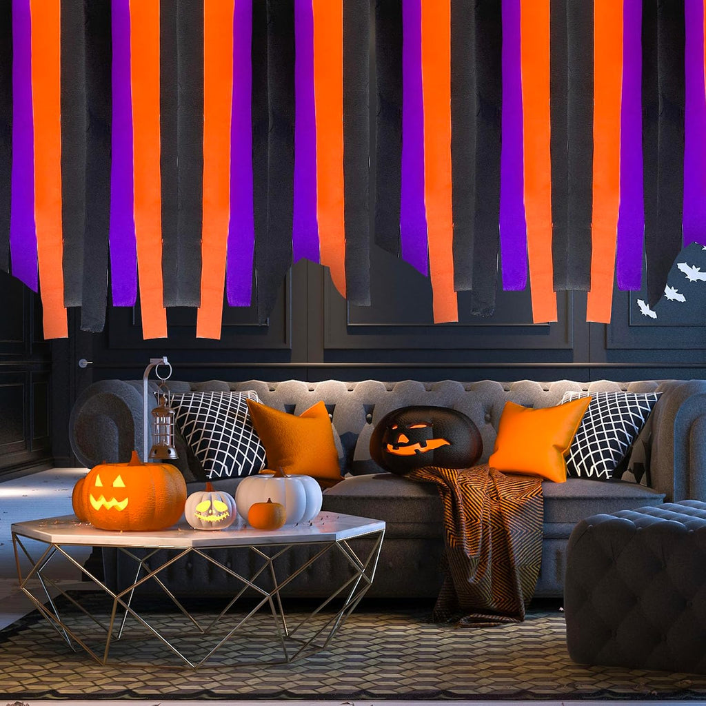 Kleeblatt Halloween Crepe Paper Streamers 8rolls, Halloween Party Decorations Backdrop, Black Orange Purple Paper Activities for Art Supplies, Streamer Crafts for Adults