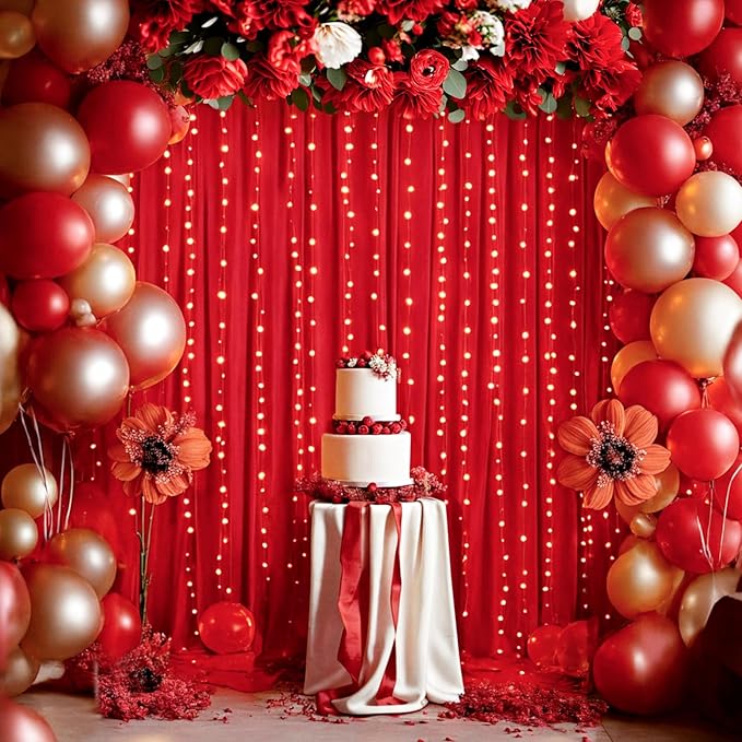 Outpain 30 ft x 8 ft Red Backdrop Curtain Panels, 6 Panels 5 ft x 8 ft Wrinkle Free Polyester Photography Backdrop Drapes, Wedding Party Home Decoration Supplies