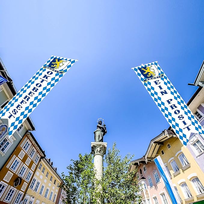 Blulu Oktoberfest Decorations Oktoberfest Banner Sign October Festival Party Decorations Bavarian Check Flag Porch Welcome Banner Flags Decor for German Parade Beer Festival Party Supplie