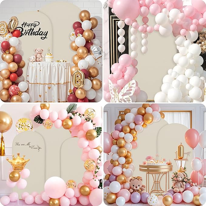 Wedding Arch Covers Arch Backdrop Cover Arch Stand Covers 7.2FT 6FT Set 2 Arch Cover Spandex Fabric Stretchy Backdrop for Wedding Birthday Party Decoration Baby Shower (Off-White)