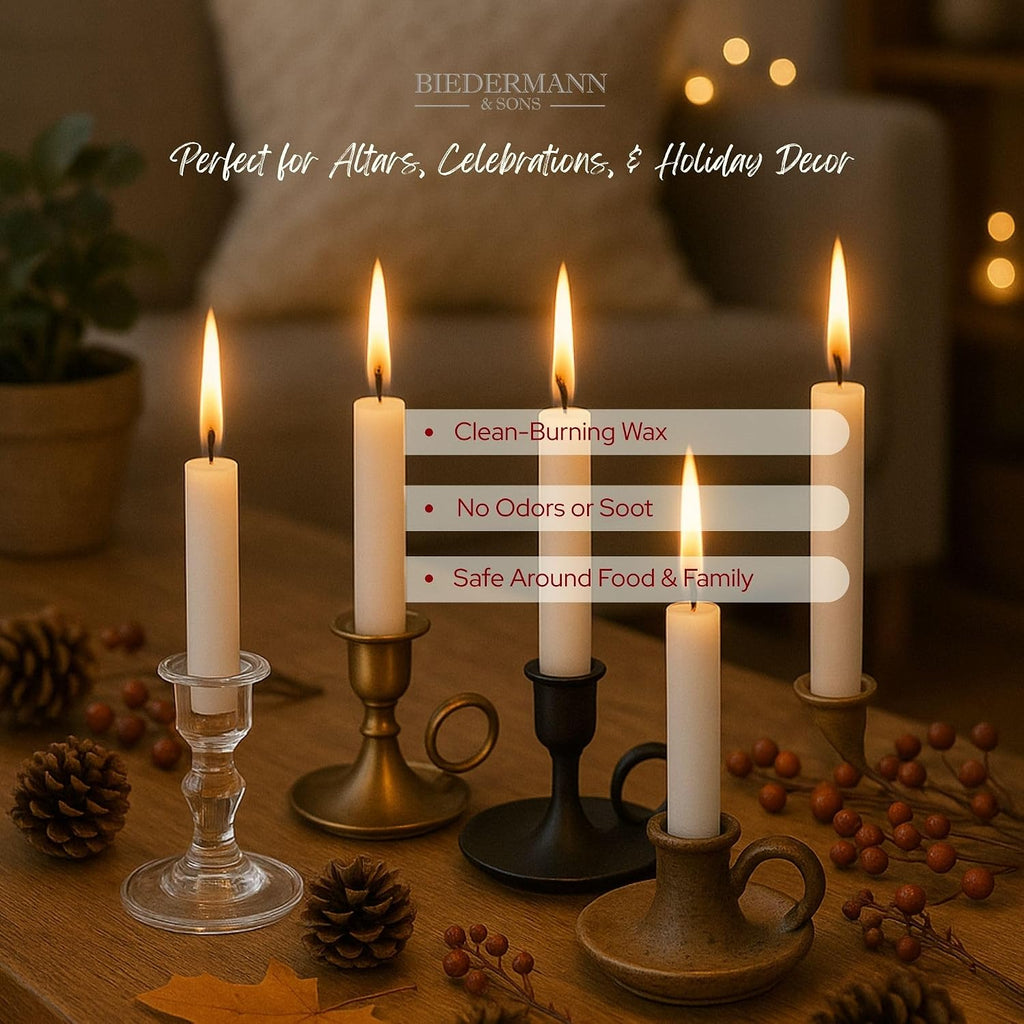 Biedermann & Sons Ivory Chime Candles (20 Count), Unscented Dripless Tapers, 4 Inch Tall 0.5 Inch Diameter, 2 Hour Long Burning Paraffin Wax, for Angel Chime Carousels and Holders