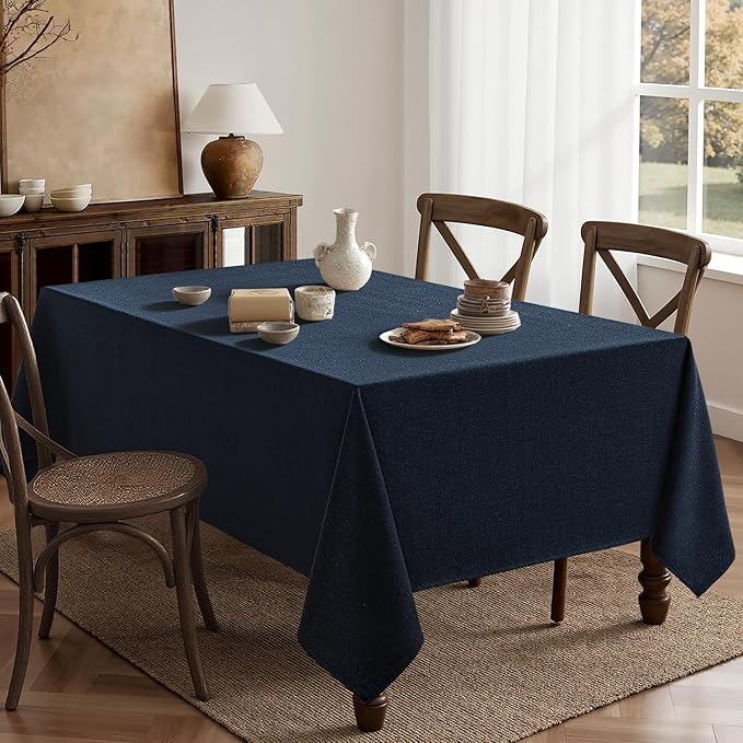 MIULEE Navy Blue Linen Tablecloth 60x104 Inch Rectangle Table Cloth Waterproof,Stain Resistant & Wrinkle Resistant for Dining Party Wedding