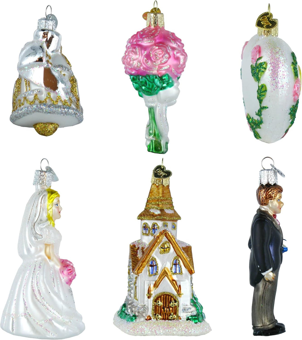 Wedding Collection Set of 6 Glass Old World Christmas Ornament 14011