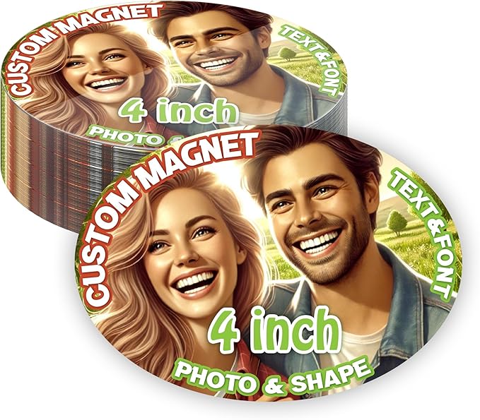 KETABAO – 4" Oval Custom Photo Magnets - Upload Your Image for Personalized Magnets - Choose Your Shape - Add Your Text Fridge, Locker, and Car & More