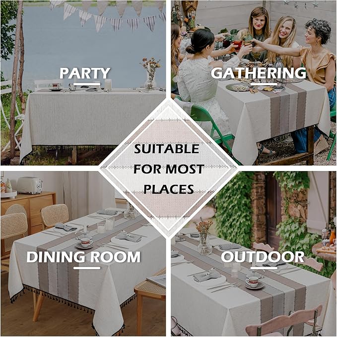MYSKY HOME Table Cloth 60x84 in Rectangle, Heavy Duty Linen Look Waterproof Tablecloths Farmhouse Tablecloth, Wrinkle Free Table Cover with Coffee Lines for Kitchen Dining, Party