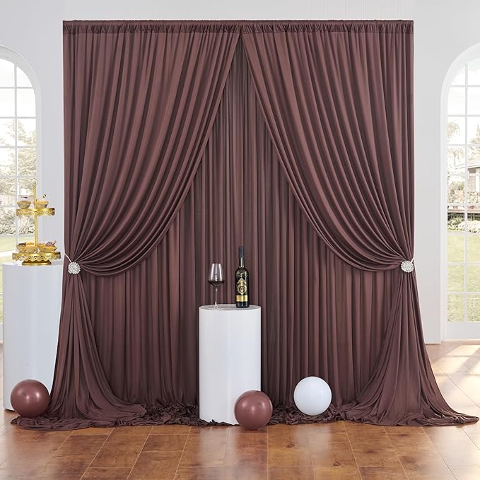 10 ft x 10 ft Wrinkle Free Brown Backdrop Curtain for Parties, Wedding Brown Photo Backdrop Drapes, Fabric 2 Panels 5x10ft for Baby Shower Photoshoot Engagement Birthday Photography Background