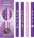Advent Candles Set of 4 - Premium Printed Script Silver Letters & Pictures – Use with Advent Candle Holders, Advent Wreaths and Advent Rings - Dripless Taper Advent Candle for Christmas Church Décor