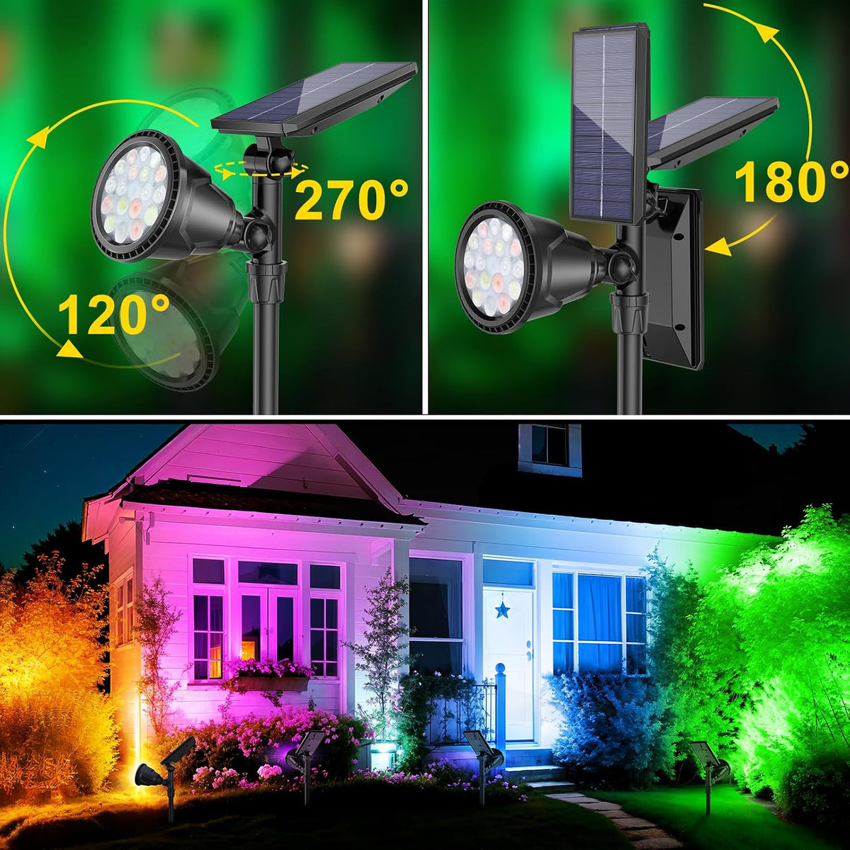 ROSHWEY Solar Spot Lights Outdoor, 7 Colors Halloween Christmas Outdoor Light...