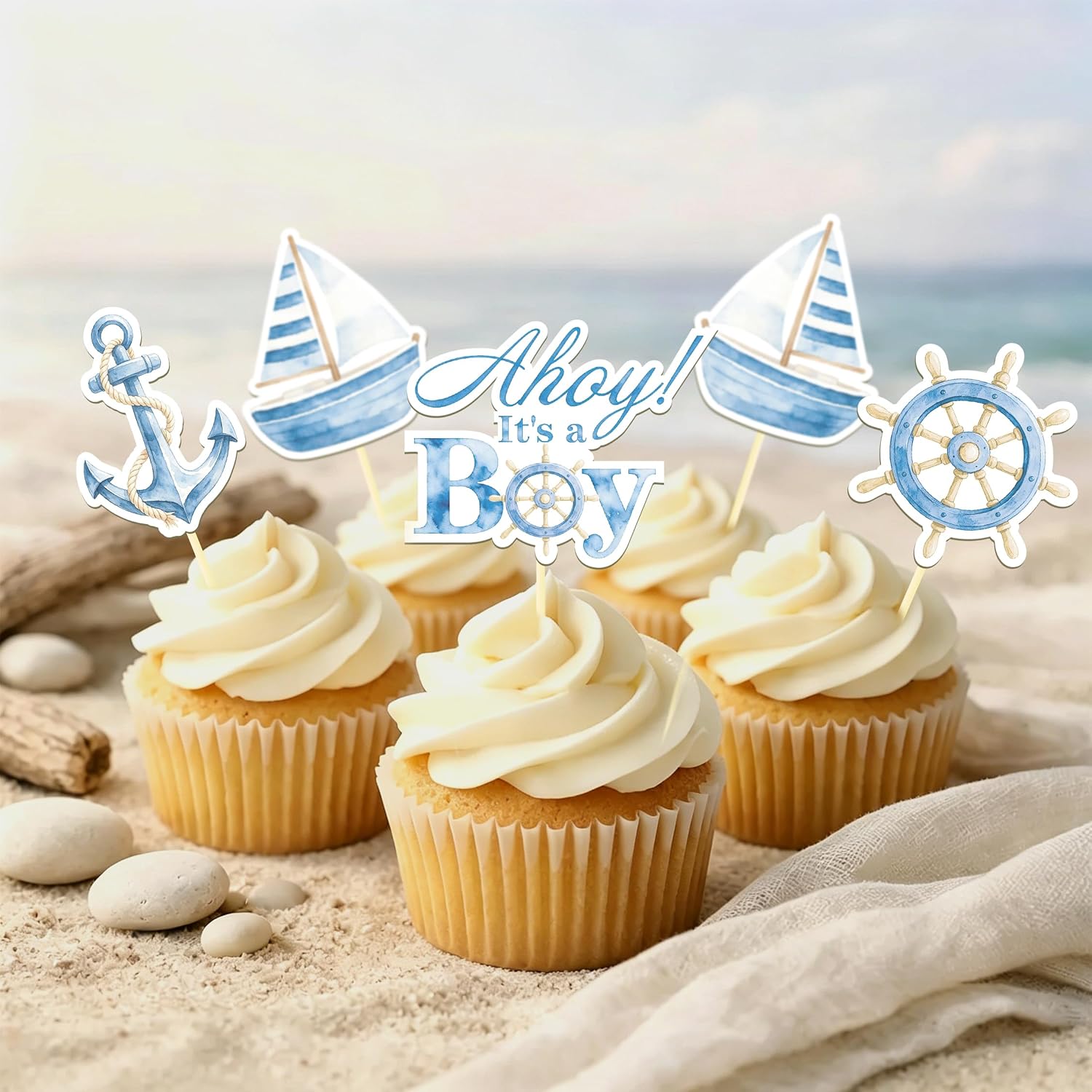24 Pcs Ahoy It's a Boy Cupcake Toppers, Ahoy Its a Boy Baby Shower | Food Fruit Picks for Decoration Party Favors