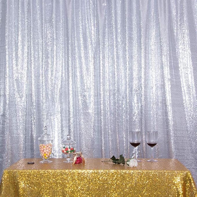 SquarePie Sequin Backdrop Curtain Not See Through Background for Wedding Party 20FT x 10FT Silver