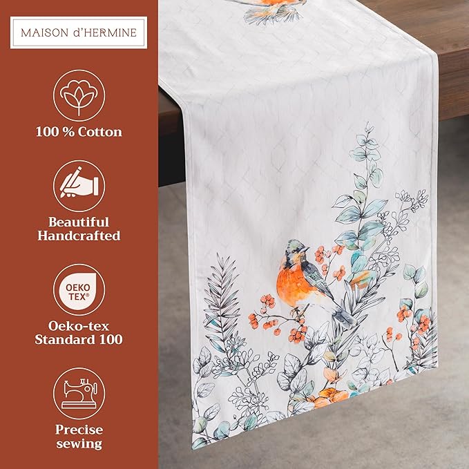 Maison d' Hermine Table Runner 100% Cotton Double Layer Table Runners 72 inches Long for Thanksgiving Christmas Decorations Home Kitchen Dining Party Wedding (Whitish Shabby Chique, 14.5" x 72")