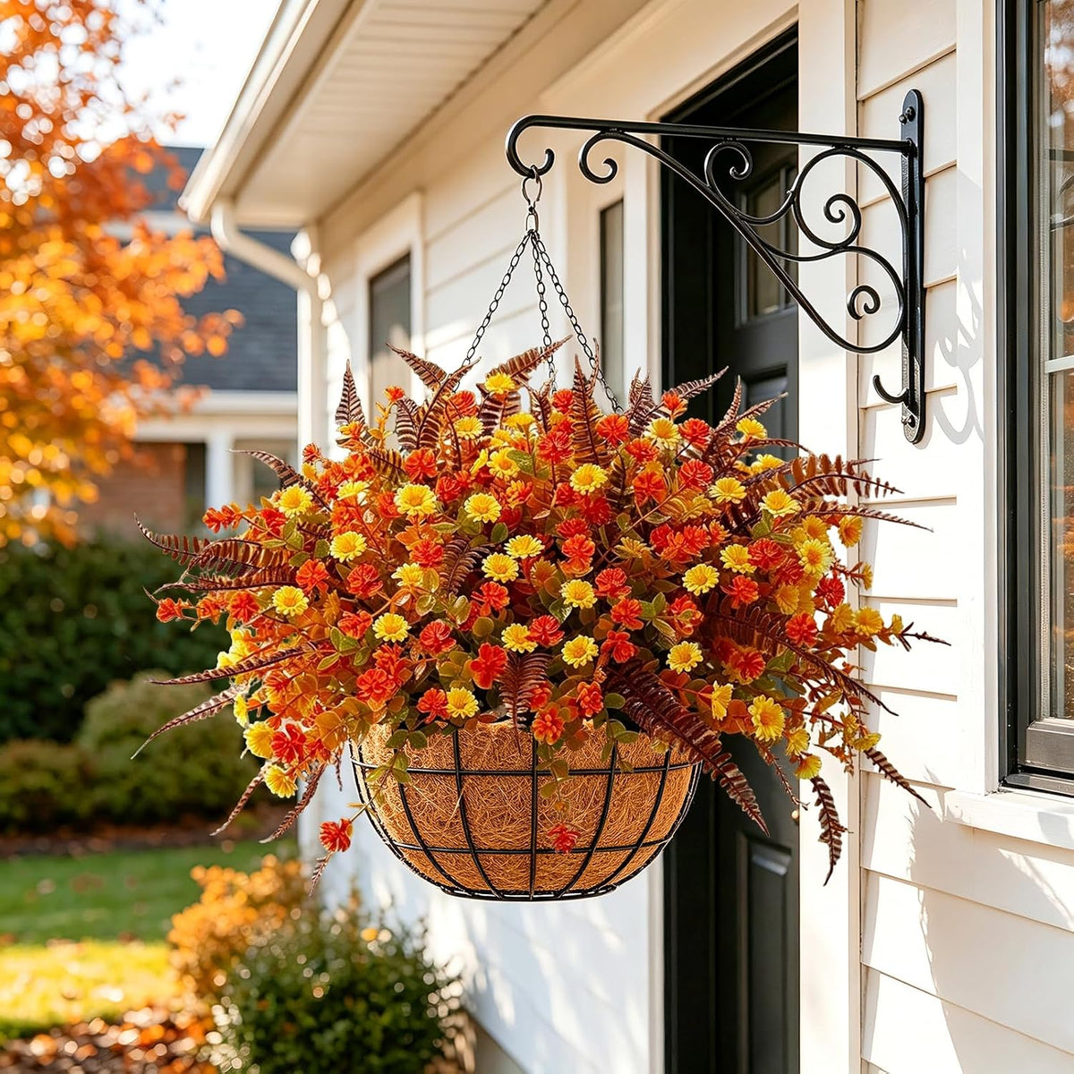 artificial fall flowers for outdoors fake mums, 3, side view
