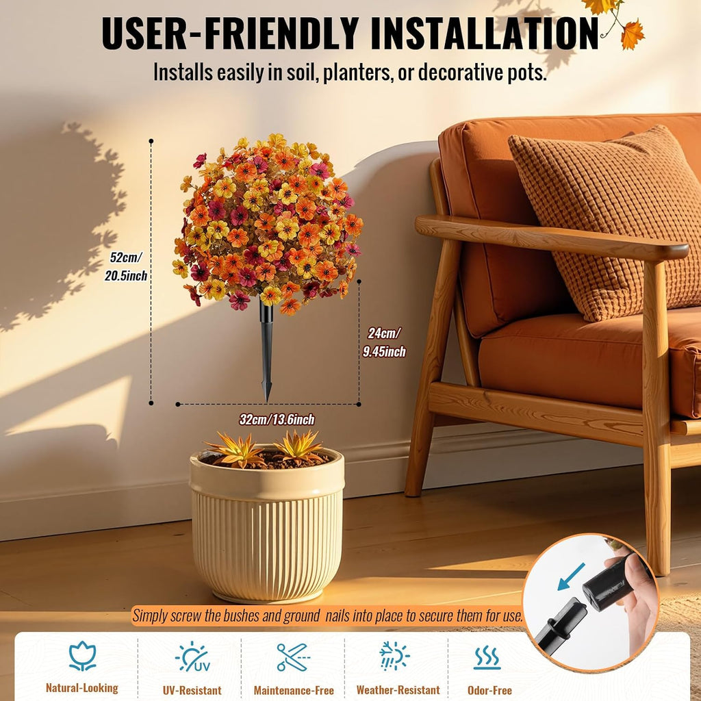 alupssuc 2pcs artificial fall topiary ball flowers for, close-up detail
