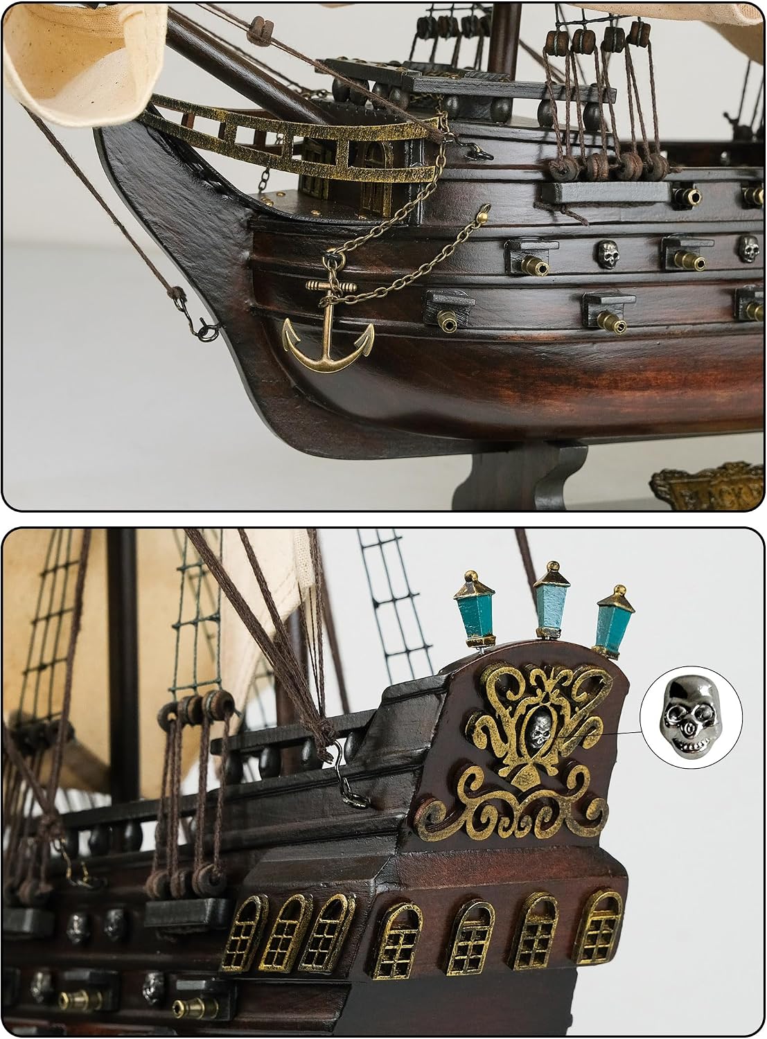 sailingstory wooden pirate ship model black pearl beige, side view