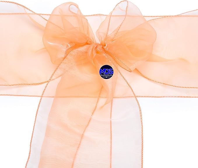 MDS Pack of 200 PCS Organza Chair Sashes Wider Dining Chair Bows Ribbon Tie Back for Wedding Party Birthday Bridal Shower Reception Event Banquet Home Chair Cover Decoration - Peach