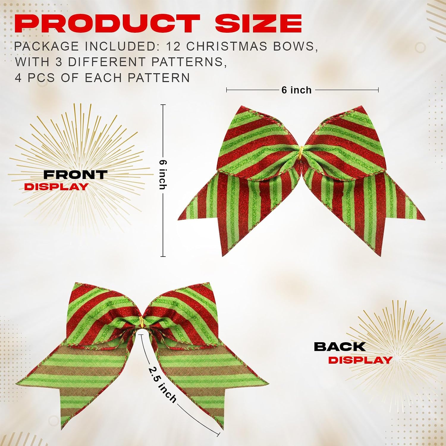 12 Pcs Grinch Bows Decoration, 6 Inch Large Christmas Bows for Tree Gift Wrapping Wreaths Garland, Glitter Decor Holiday Party Crafts Xmas Tree Ribbon Ornaments(Grinch Style)