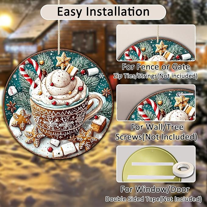 Round Christmas Signs Hot Cocoa Bar Metal Tin Sign Christmas Decor For Home Vintage Christmas Coffee Cocoa Tin Sign Hot Chocolate Bar Sign 12 * 12 in