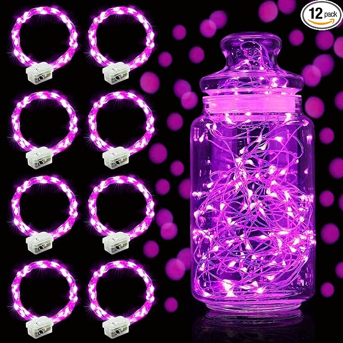 Aogist Led Fairy Lights 3 Modes Battery Operated String Lights Waterproof Silver Wire 7 Feet Firefly Starry Moon Mason Jar Lights for DIY Wedding Party Christmas (Pink, 8 Pack)