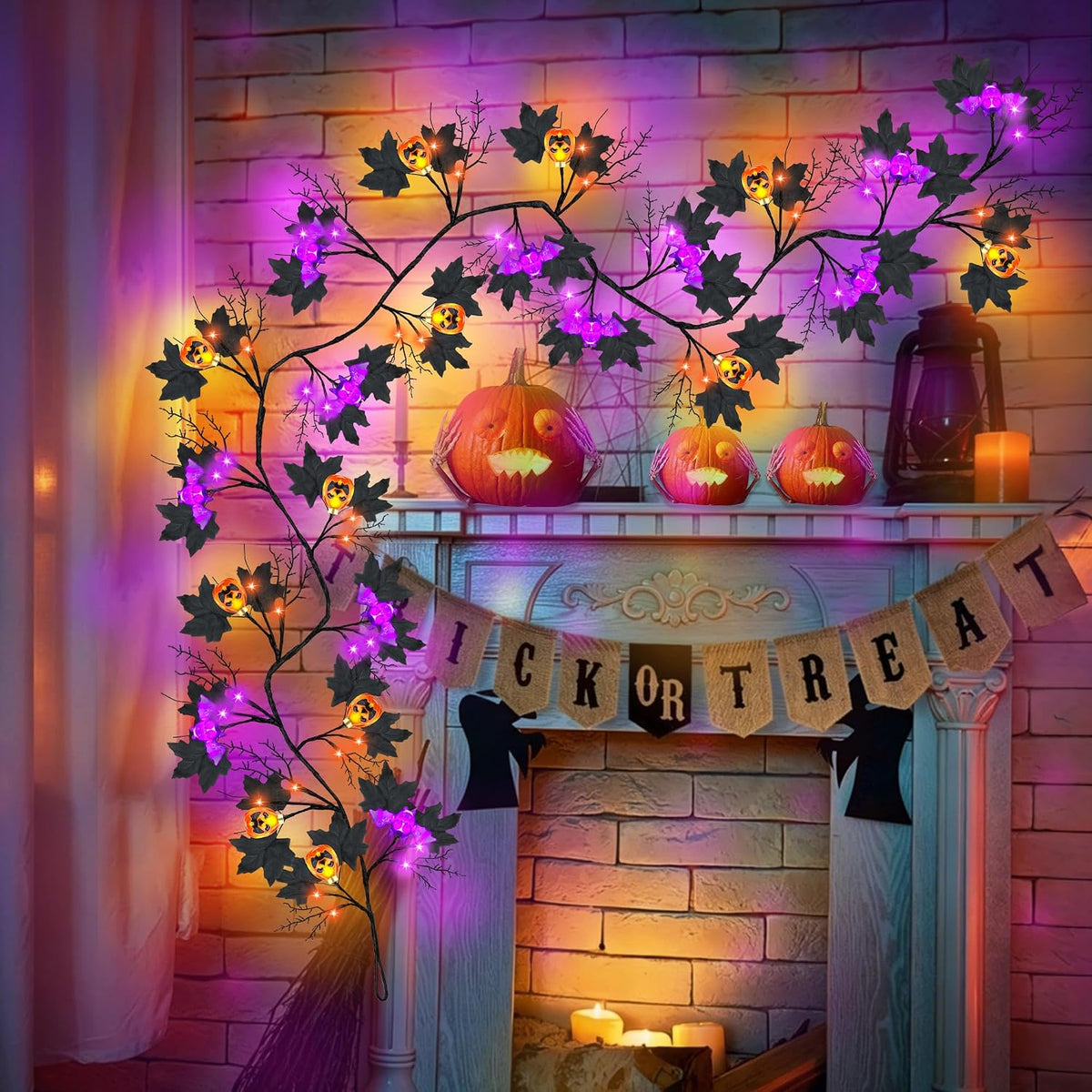 9FT 72 LED Halloween Willow Vine Twig Decor Black Halloween Garland with Pump...