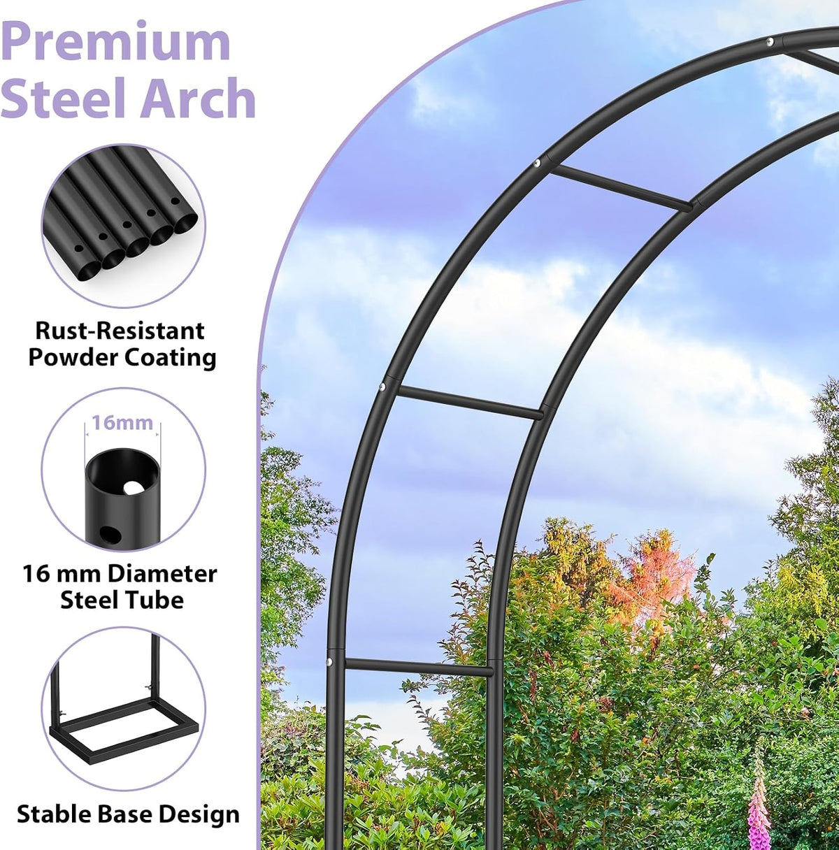Sunexinlo Garden Arch Trellis with Base, 5.3'W x 7.6'H or 7.9'W x...