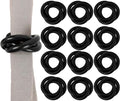 Three Ring Wooden Napkin Rings Set of 12 - Acacia Wood Interlocked Napkin Holder Cuffs for Dinner Table Décor - Rustic Modern Serviette Rings for Weddings, Parties, Receptions (Black) - CLEENTABLE