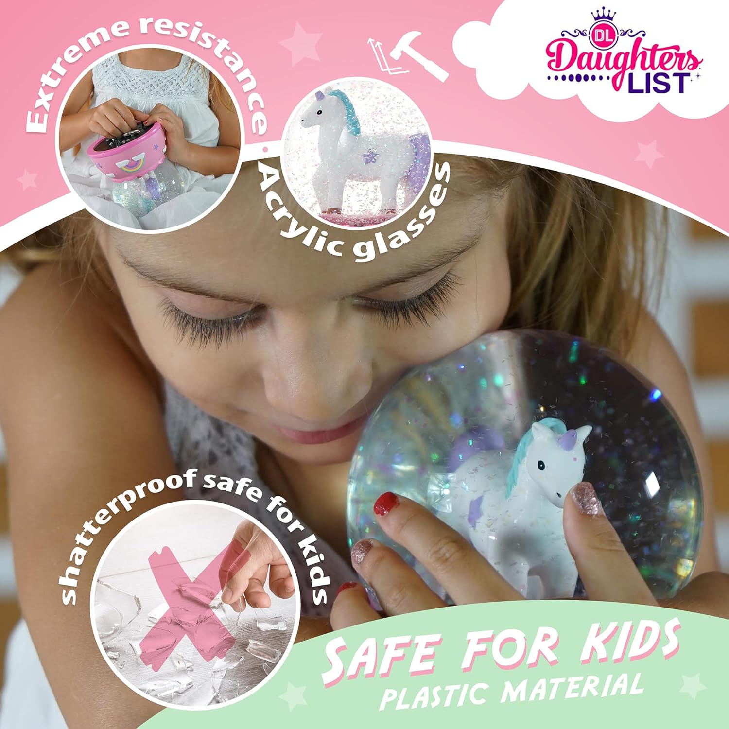 Shatterproof Unicorn Snow Globe for Girls - Hand-Painted Musical Water Globe with Glitter - Plastic Unbreakable Kids Snow Globe - Gift for Toddlers & Little Girls Ages 3+