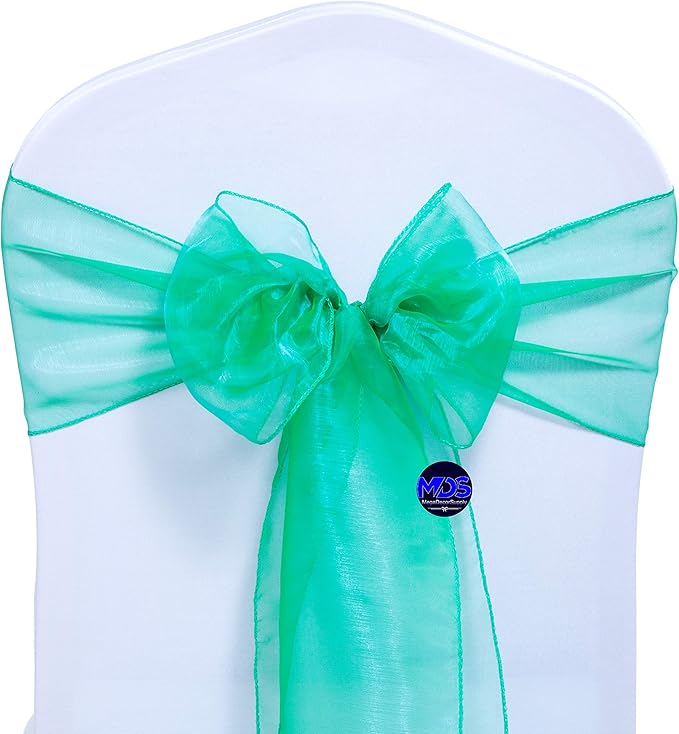 MDS Pack of 125 PCS Organza Chair Sashes Wider Dining Chair Bows Ribbon Tie Back for Wedding Party Birthday Bridal Shower Reception Event Banquet Home Chair Cover Decoration - Green