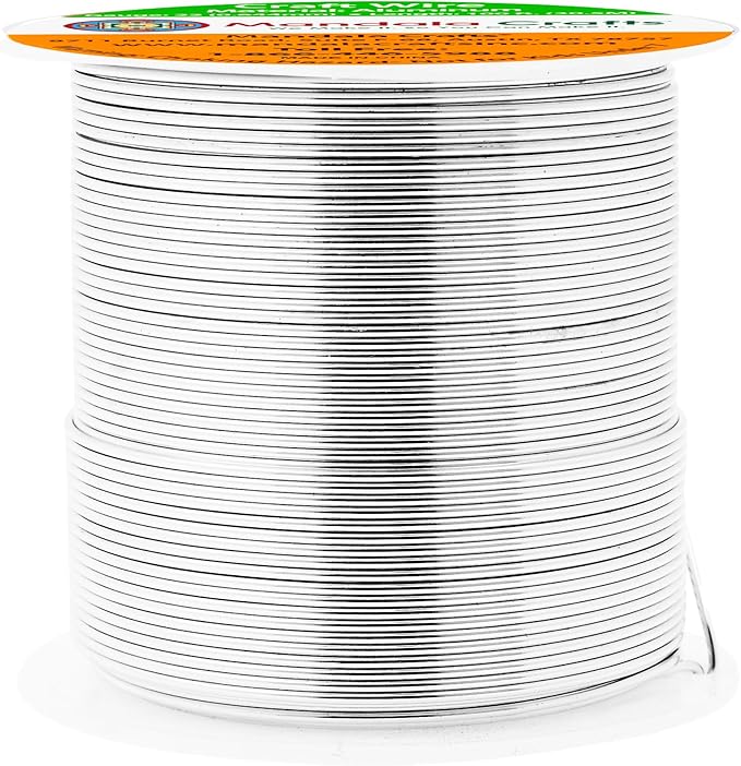 Mandala Crafts 22 Gauge Anodized Aluminum Craft Wire for Jewelry Making - 100 FT Colored Flexible Silver Tone Wire - Bendable for Bonsai Armature Crafting Sculpting