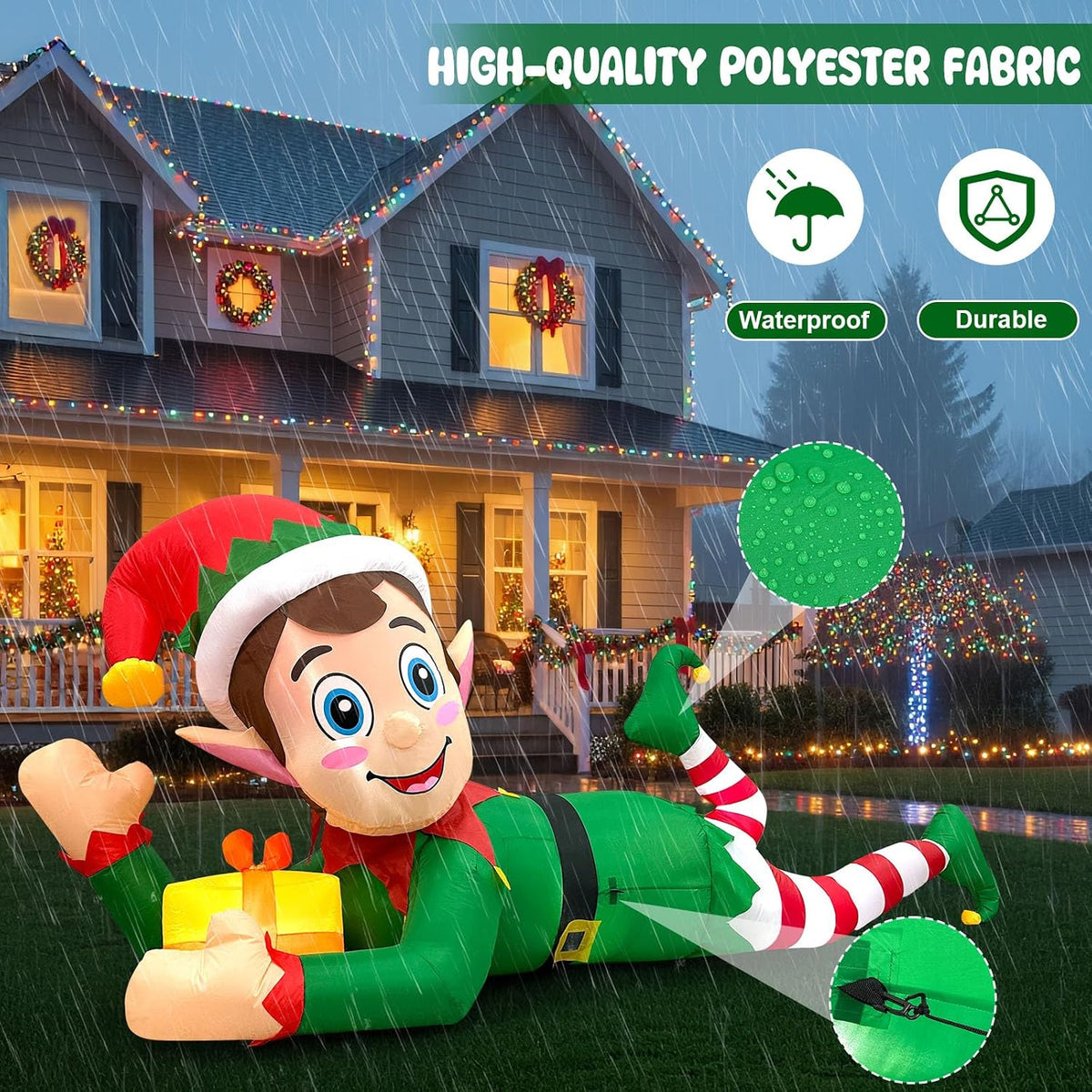 aerwo 10ft christmas inflatable outdoor decoration, giant lying showing dimensions