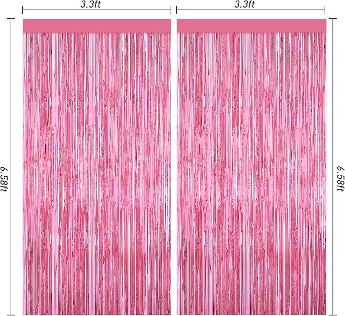 Pink Party Decorations, 2Pack Glitter Pink Backdrop, Metallic Tinsel Backdrop Fringe Curtains Backdrop Curtains, Photo Backdrop Party Supplies Wedding Engagement Christmas Birthday Party Decorations