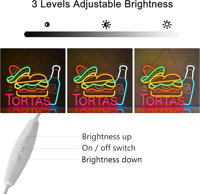 CNBEYOUNG Tortas Neon Sign, Neon Lights Hanging Wall Art Decoration for Mexican Restaurants Shop Bar Food Truck Kitchen Party Home Decor, USB - Driven, Super Bright & Adjustable,16.54x 12.6inches