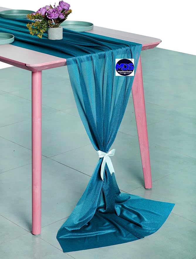 MDS 2 Pack 10ft Chiffon Table Runner 29 x 120 Inches Sheer Wedding Runner Romantic Rustic Table Runner for Wedding Decorations, Birthday Parties, Bridal Shower Party Arch Decor - Dark Teal