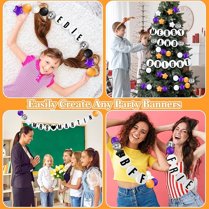 Giant Friendship Bracelet Garland Kit, DIY Birthday Banner with Letters Ball Jumbo Customizable Friendship Bracelet Decor for Halloween Christmas Wedding Party(Black, Orange, Purple)