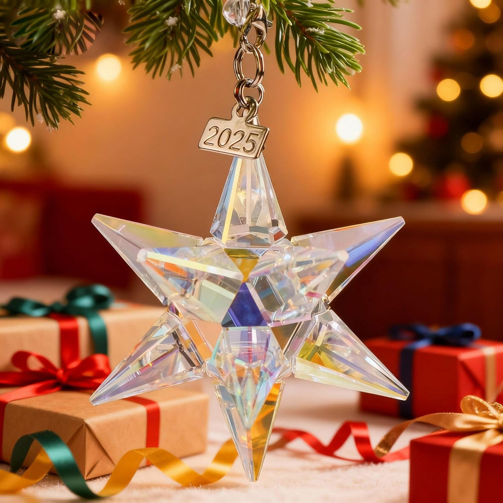 2025 Crystal Star Ornament Glass Ornaments for Christmas Tree Nativity Star Ornament Crystal Sun Catcher Hanging Decor (Colorful)