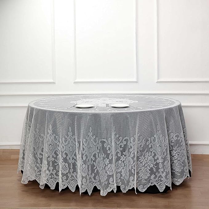 Tableclothsfactory 120" Ivory Premium Lace Round Tablecloth for Banquet Party Wedding Event Home Decor