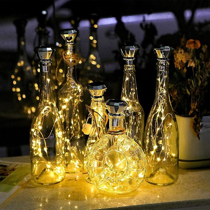 Upgraded Solar Diamond Shaped Wine Bottle Lights, 8 Pack 20 LED Fairy Lights with Solar Cork Lights Outdoor Waterproof for Wedding Party Decor Women Gift