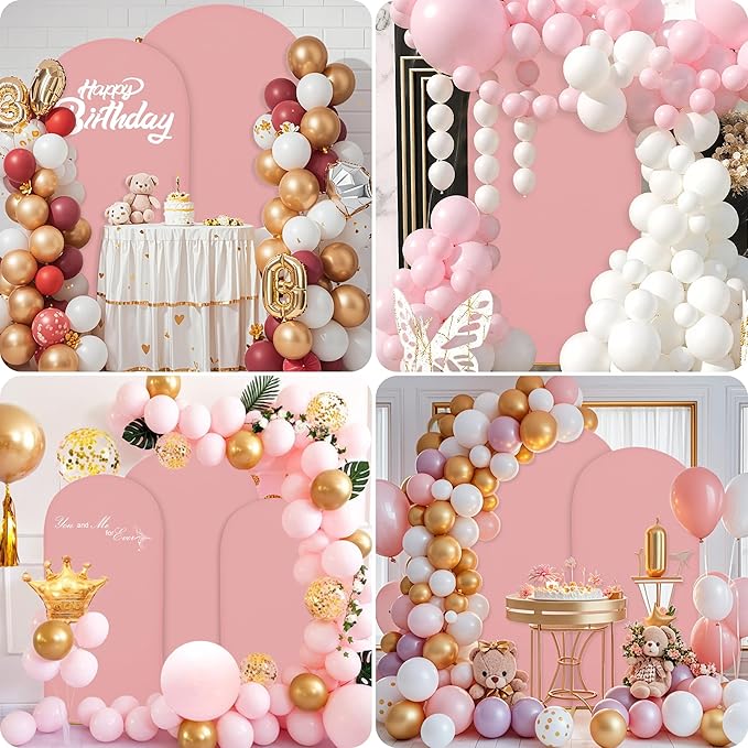 Wedding Arch Covers Arch Backdrop Cover Arch Stand Covers 7.2FT 6.6FT 6FT Set of 3 Arch Cover Spandex Fabric Stretchy Backdrop for Wedding Birthday Party Decoration Baby Shower (Light Pink)
