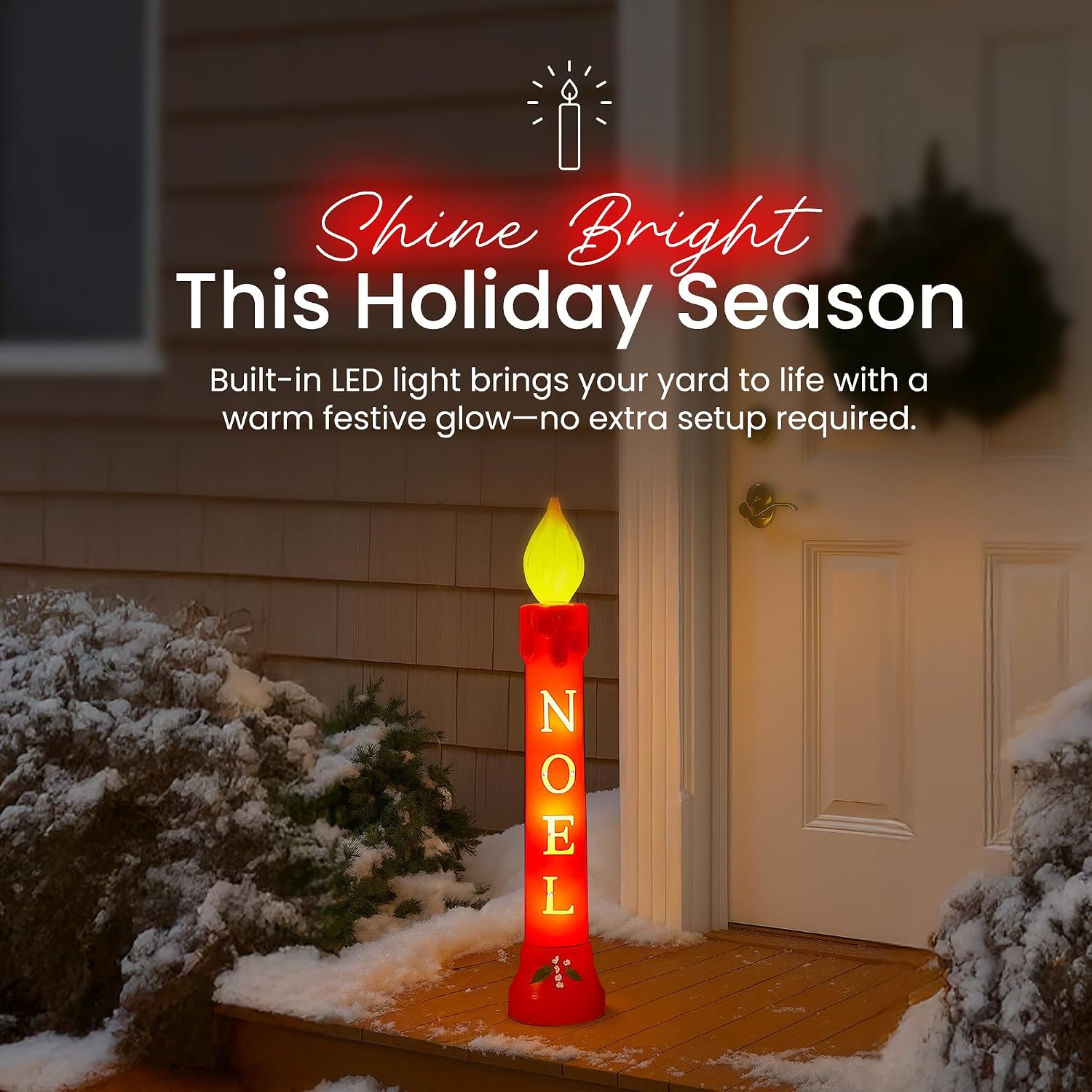 Union Products Blow Molded 39 Inches Plastic Realistic Lighted Noel Illuminated Candle with Electric Cord and Light Included, Red