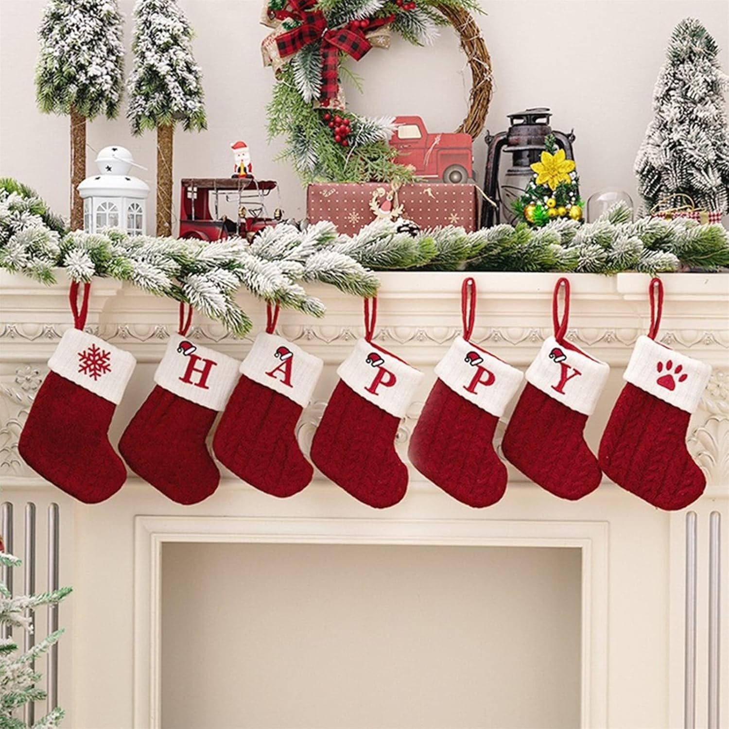 YKW Christmas Stockings Personalized Initial Letters A-Z Cable Knit - Individual Monogram Knitted Xmas Stocking Embroidered Red White Family Holiday Fireplace Mantel Gift (O)