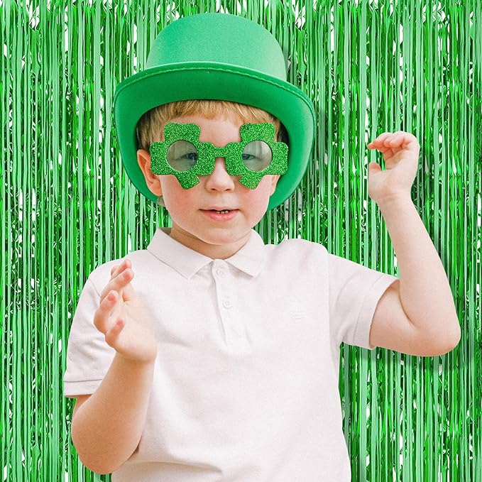 5 Pack Green Fringe Backdrop 3.2ft x 8.2ft Foil Curtain Tinsel Fringe Curtains Backdrop Streamers for Birthday Party Decoration Wedding Christmas Decoration