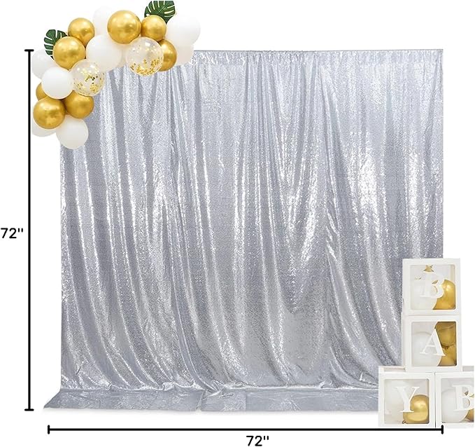 SquarePie Sequin Backdrop Non-Transparent Background Sparkly Curtain for Wedding Party 6FT x 6FT Silver