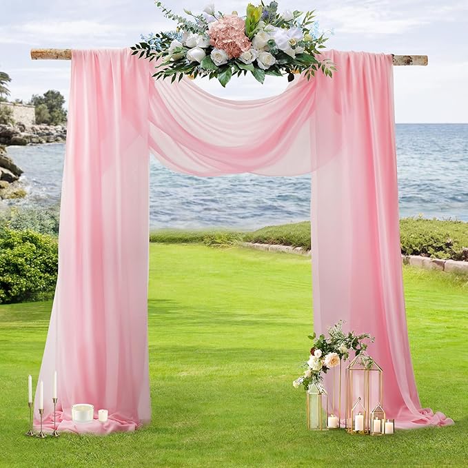 SiinvdaBZX 2 Panels Wedding Arch Draping Fabric 30" x 20Ft Pink Sheer Chiffon Fabric Outdoor Extra Long Decorative Drapery Fabric for Party Ceremony Ceiling Curtain Backdrop